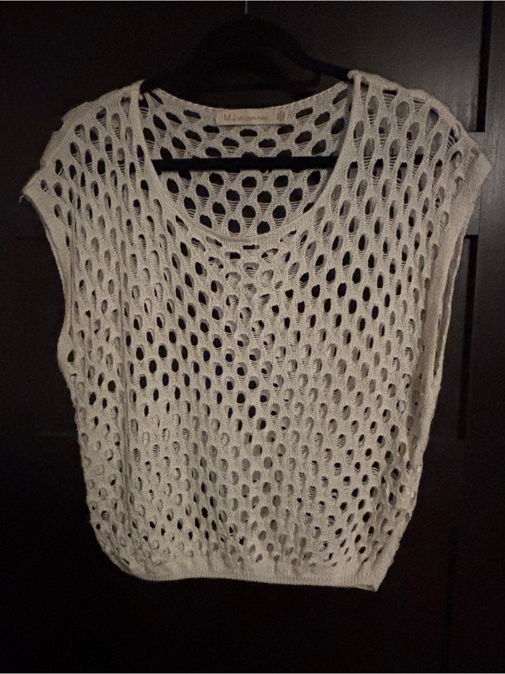 MJ Designer Paris Openwork Crochet Knit Tunic Top in Cream, Medium